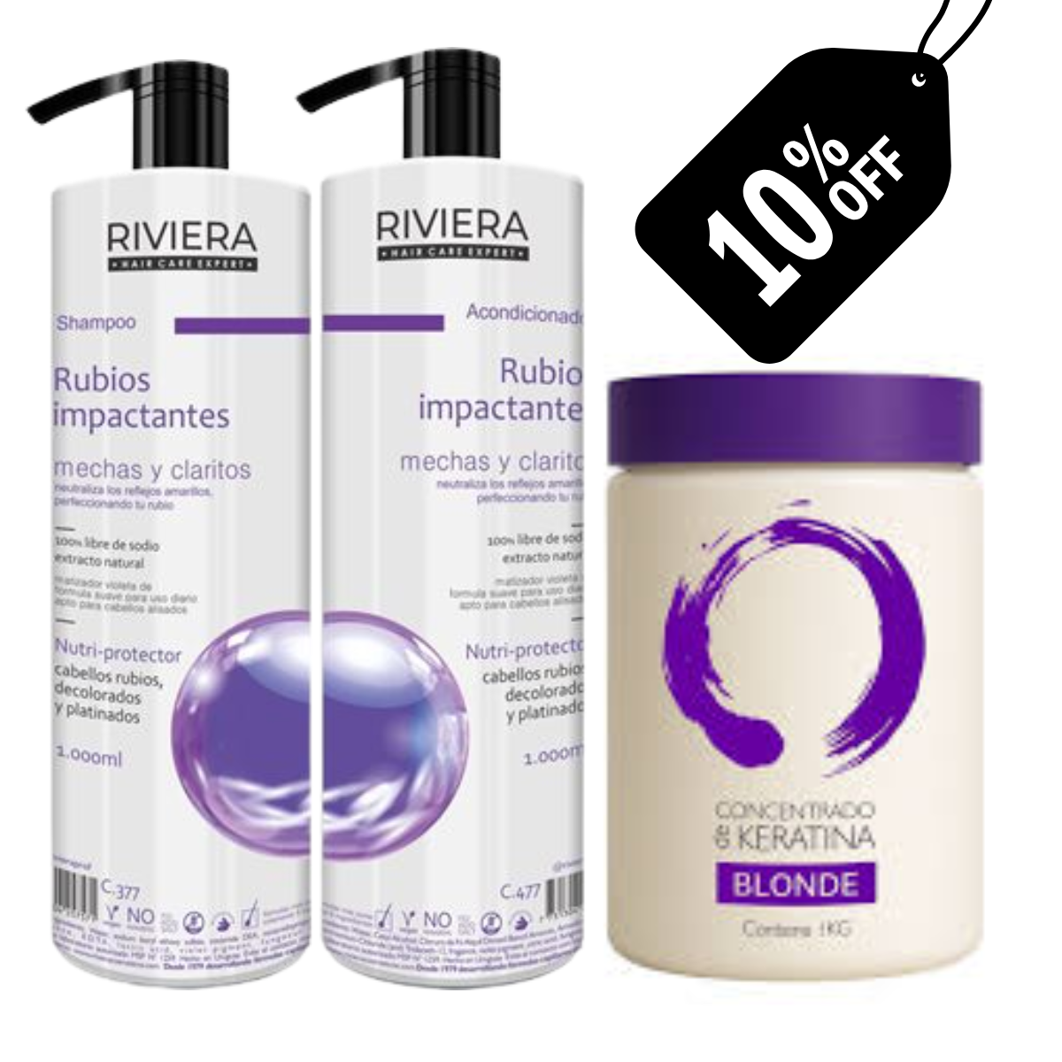 Super Promo Pack Blonde Shampoo + Acondicionador + Concentrado de Keratina Blonde Riviera Professional