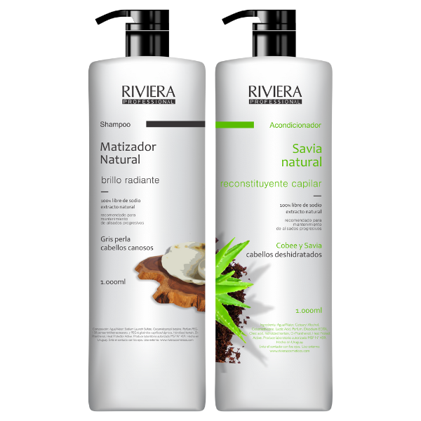 Pack Riviera Shampoo y Acondicionador Gris perla y Savia