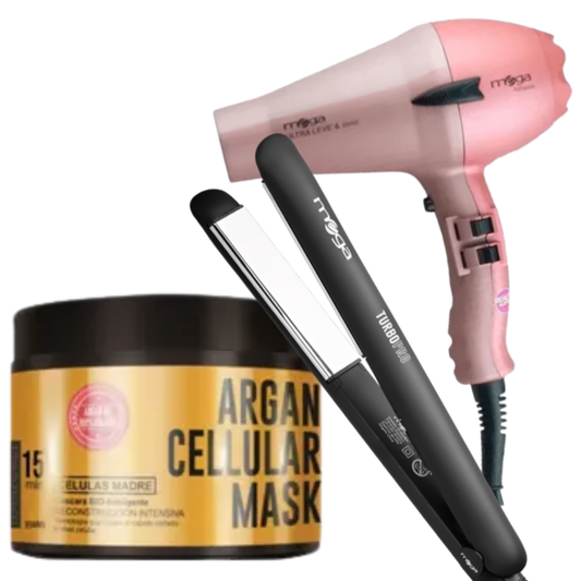 Pack Promo Máscara Argán Cellular + Secador Mega + Plancha Mega Professional