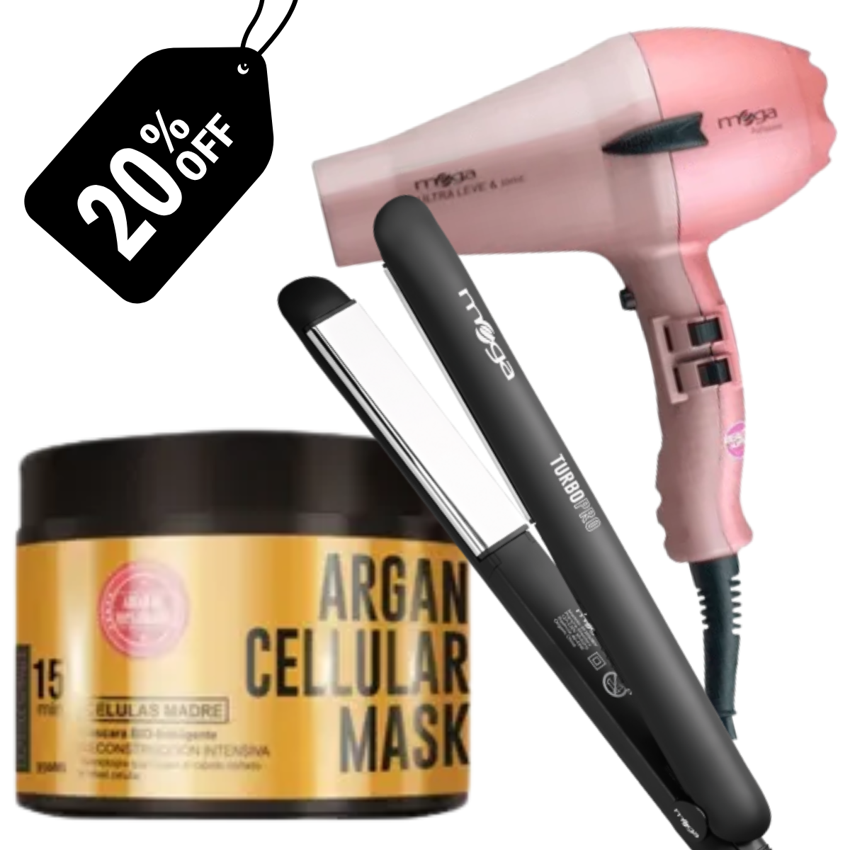 Pack Promo Máscara Argán Cellular + Secador Mega + Plancha Mega Professional